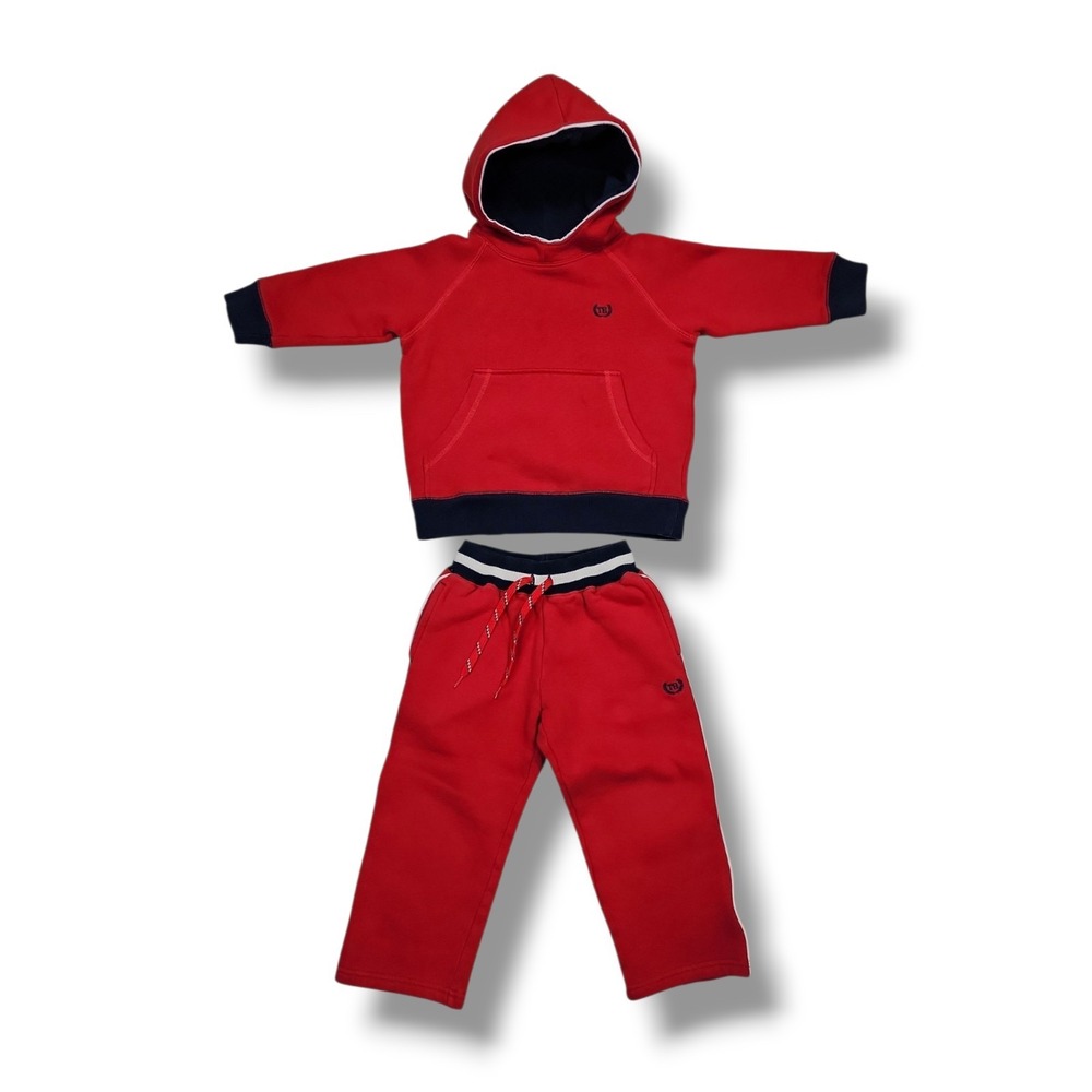 Tommy Hilfiger 2pc Red Y2k Sweatsuit Set Hoodie & Pants Toddlers Size 2T